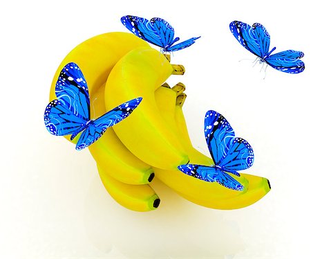 simsearch:400-07680450,k - Blue butterflys on a bananas on a white background Foto de stock - Super Valor sin royalties y Suscripción, Código: 400-07680446