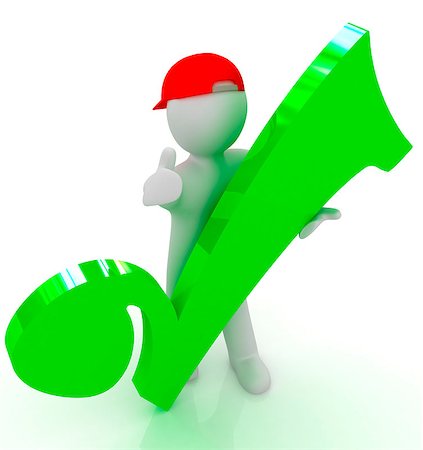 3d man in a red peaked cap with thumb up and a huge tick on a white background Foto de stock - Super Valor sin royalties y Suscripción, Código: 400-07680477