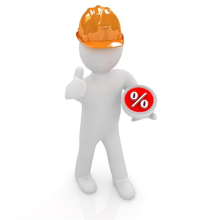 3d man in a hard hat with thumb up presents best percent on a white background Stock Photo - Budget Royalty-Free & Subscription, Code: 400-07680498