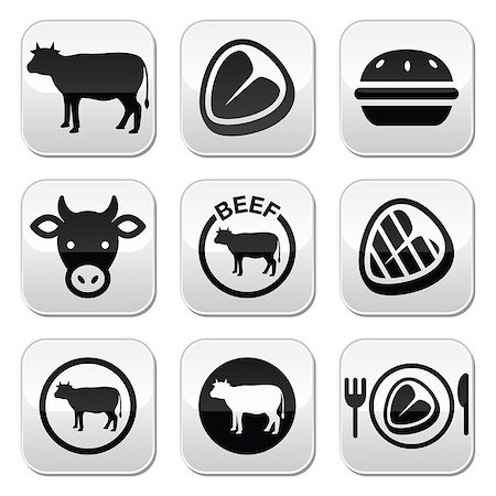Food buttons set - beef, BBQ, restaurant isolated on white Stock Photo - Budget Royalty-Free & Subscription, Code: 400-07680501