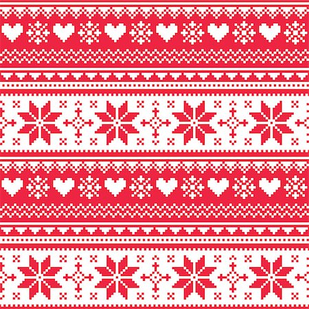 Winter vector background - Scandinavian pattern with hearts and snowflakes Stock Photo - Budget Royalty-Free & Subscription, Code: 400-07680550