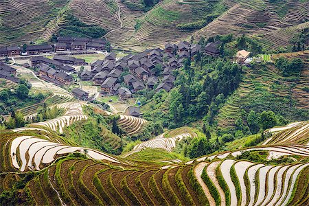 simsearch:862-03351790,k - Village on Yaoshan Mountain in Guangxi, China. Stock Photo - Budget Royalty-Free & Subscription, Code: 400-07680704