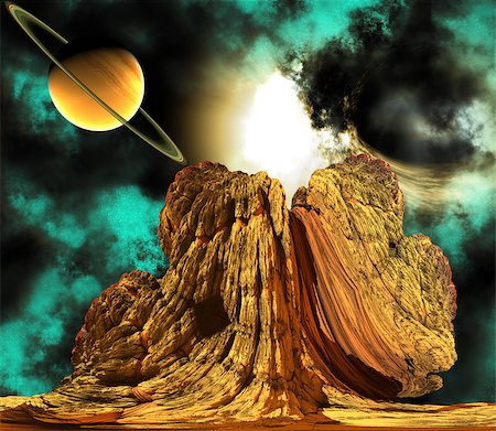 exoplanet - Alien Rock with space background and a planet Stock Photo - Budget Royalty-Free & Subscription, Code: 400-07680765