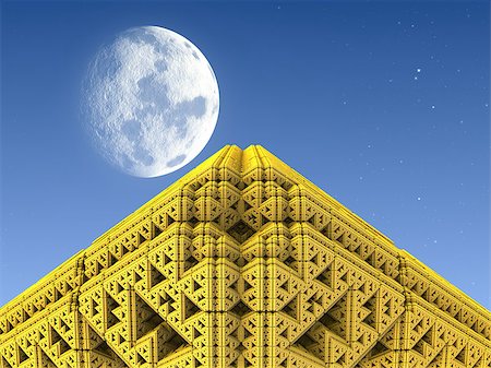 simsearch:400-08221717,k - Golden Pyramid with blue sky background and a moon Stock Photo - Budget Royalty-Free & Subscription, Code: 400-07680778