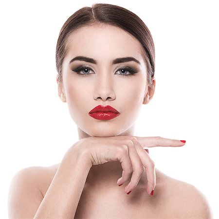 Gorgeous girl with red lipstick Fotografie stock - Microstock e Abbonamento, Codice: 400-07680969