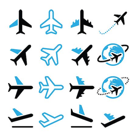 Vector icons set of flying plane isolated on white Stock Photo - Budget Royalty-Free & Subscription, Code: 400-07680990