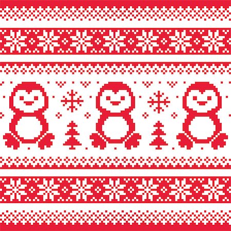 Red winter, Xmas seamless background with cute penguins - Nordic style Stock Photo - Budget Royalty-Free & Subscription, Code: 400-07681152