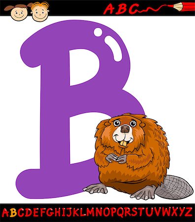 simsearch:400-06088406,k - Cartoon Illustration of Capital Letter B from Alphabet with Beaver Animal for Children Education Photographie de stock - Aubaine LD & Abonnement, Code: 400-07681182