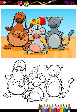 simsearch:400-09093371,k - Coloring Book or Page Cartoon Illustration of Black and White Funny Home Pets Characters for Children Stock Photo - Budget Royalty-Free & Subscription, Code: 400-07681194