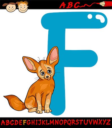 simsearch:400-07046822,k - Cartoon Illustration of Capital Letter F from Alphabet with Fennec Fox Animal for Children Education Stock Photo - Budget Royalty-Free & Subscription, Code: 400-07681199