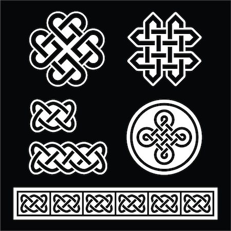 Set old traditional Celtic symbols, knots, braids in white isolated on black Stock Photo - Budget Royalty-Free & Subscription, Code: 400-07681520