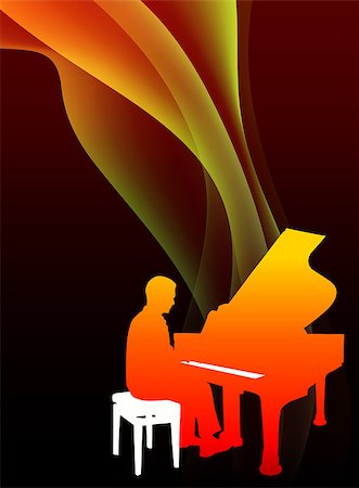 Piano Musician on Abstract Flowing Flame Background Original Illustration Photographie de stock - Aubaine LD & Abonnement, Code: 400-07681626