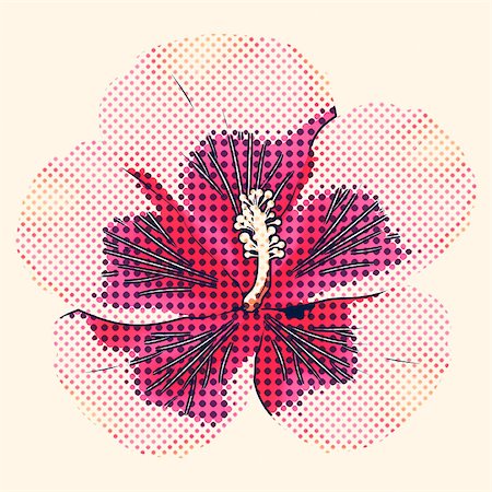 Background with grunge hibiscus flower, retro halftone effect. Stock Photo - Budget Royalty-Free & Subscription, Code: 400-07682201