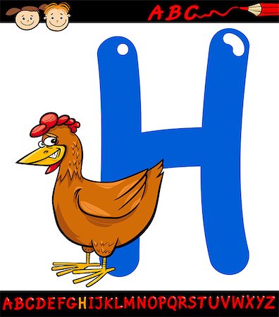 simsearch:400-06088406,k - Cartoon Illustration of Capital Letter H from Alphabet with Hen Farm Animal for Children Education Foto de stock - Royalty-Free Super Valor e Assinatura, Número: 400-07682409