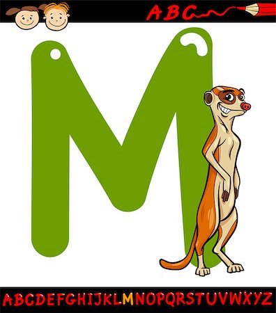 simsearch:400-07749908,k - Cartoon Illustration of Capital Letter M from Alphabet with Meerkat Animal for Children Education Stock Photo - Budget Royalty-Free & Subscription, Code: 400-07682418