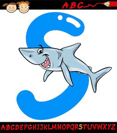 simsearch:400-07046822,k - Cartoon Illustration of Capital Letter S from Alphabet with Shark Fish Animal for Children Education Stock Photo - Budget Royalty-Free & Subscription, Code: 400-07682426