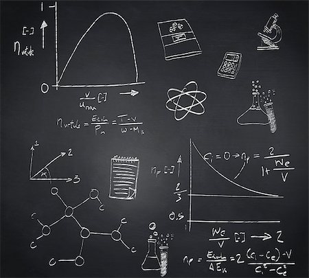 simsearch:400-07682840,k - Composite image of math and science doodles against blackboard Fotografie stock - Microstock e Abbonamento, Codice: 400-07682839