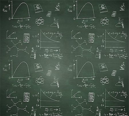 simsearch:400-07682840,k - Math and science doodles against green chalkboard Fotografie stock - Microstock e Abbonamento, Codice: 400-07682848