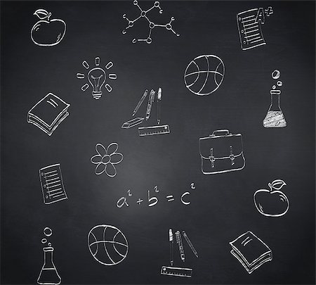 simsearch:400-07682840,k - Composite image of school doodles against blackboard Fotografie stock - Microstock e Abbonamento, Codice: 400-07682843