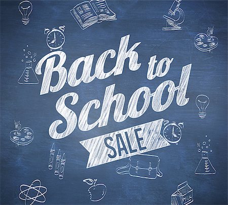 simsearch:400-07683612,k - Composite image of back to school sale message against blue chalkboard Stock Photo - Budget Royalty-Free & Subscription, Code: 400-07682859