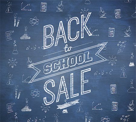 simsearch:400-07682840,k - Back to school sale message against blue chalkboard Fotografie stock - Microstock e Abbonamento, Codice: 400-07682868