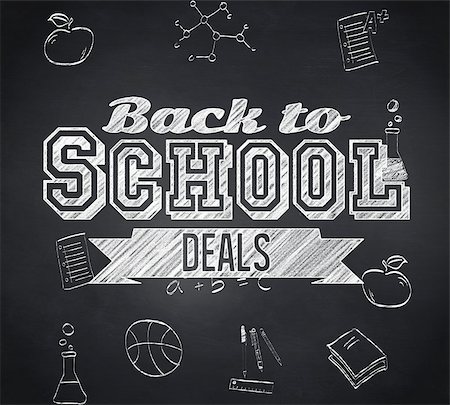 doodle art about school - Composite image of back to school deals message against blackboard Stock Photo - Budget Royalty-Free & Subscription, Code: 400-07682860