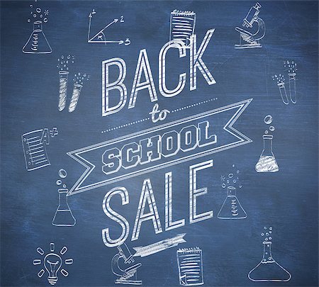 simsearch:400-07682840,k - Back to school sale message against blue chalkboard Fotografie stock - Microstock e Abbonamento, Codice: 400-07682863