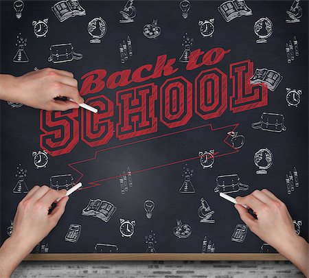 simsearch:400-07683612,k - Multiple hands writing with chalk against blackboard on wall Stock Photo - Budget Royalty-Free & Subscription, Code: 400-07682892