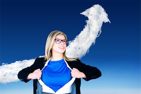 person opening shirt - Composite image of businesswoman opening her shirt superhero style against cloud arrow Stock Photo - Budget Royalty-Free & Subscription, Code: 400-07683164