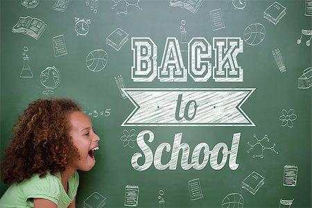 simsearch:400-07684098,k - Composite image of back to school message against cute pupil shouting Stock Photo - Budget Royalty-Free & Subscription, Code: 400-07683170