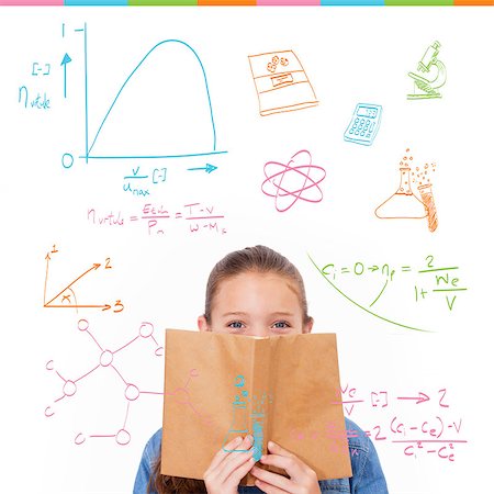 simsearch:400-07682840,k - Math and science doodles against cute pupil reading Fotografie stock - Microstock e Abbonamento, Codice: 400-07683282