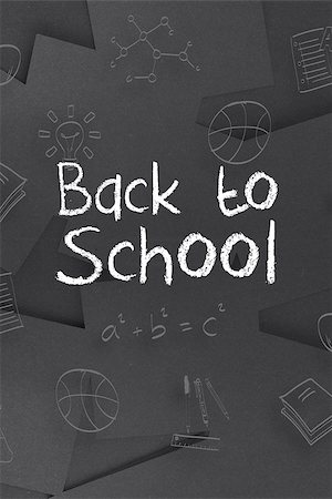 simsearch:400-07682840,k - Back to school message against digitally generated grey paper strewn Fotografie stock - Microstock e Abbonamento, Codice: 400-07683388