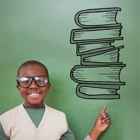 simsearch:400-07684082,k - Cute pupil pointing against stack of books doodle Stock Photo - Budget Royalty-Free & Subscription, Code: 400-07683480