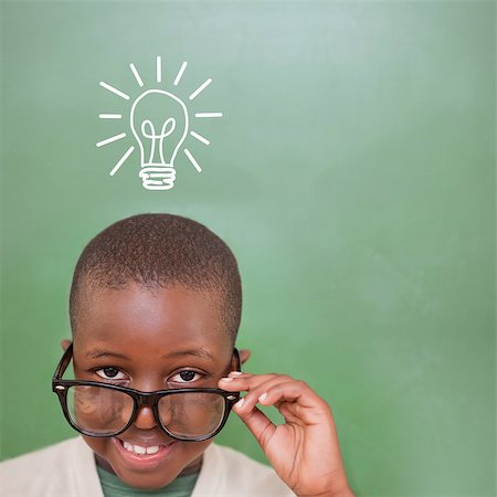 simsearch:400-07684082,k - Cute pupil tilting glasses against idea and innovation graphic Stock Photo - Budget Royalty-Free & Subscription, Code: 400-07683481