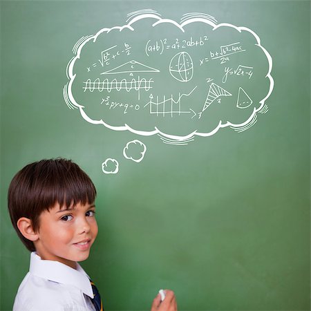 simsearch:400-07682840,k - Math in thought bubble against cute pupil holding chalk Fotografie stock - Microstock e Abbonamento, Codice: 400-07683510