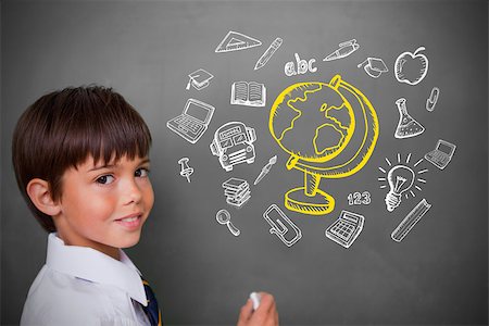 simsearch:400-07683612,k - Cute pupil with chalkboard with education doodles Stock Photo - Budget Royalty-Free & Subscription, Code: 400-07683634