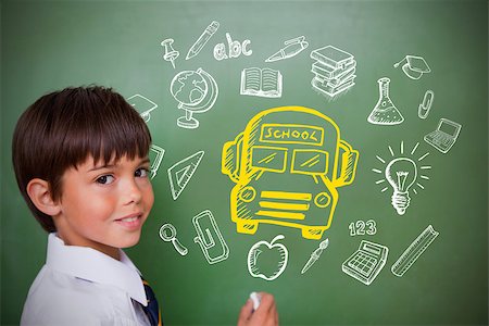 simsearch:400-07683612,k - Education doodles with cute pupil holding chalk Stock Photo - Budget Royalty-Free & Subscription, Code: 400-07683635