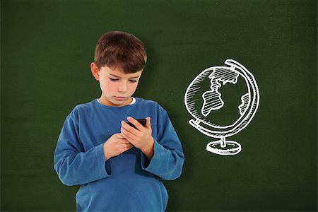 simsearch:614-06442909,k - Cute boy using smartphone against green with globe doodle Stock Photo - Budget Royalty-Free & Subscription, Code: 400-07683824