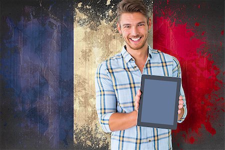 simsearch:400-07683875,k - Young student showing tablet pc against france flag in grunge effect Foto de stock - Super Valor sin royalties y Suscripción, Código: 400-07683896