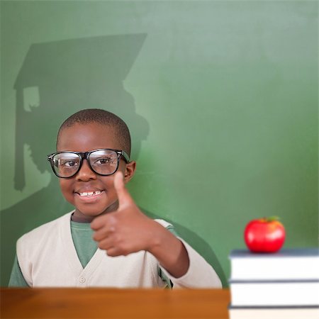 Composite image of cute pupil with graduate shadow in classroom Stock Photo - Budget Royalty-Free & Subscription, Code: 400-07683947