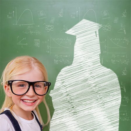 simsearch:400-07682840,k - Composite image of cute pupil with graduate outline in classroom Fotografie stock - Microstock e Abbonamento, Codice: 400-07683961