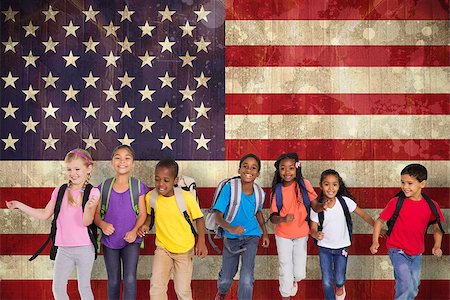 Elementary pupils running against usa flag in grunge effect Stock Photo - Budget Royalty-Free & Subscription, Code: 400-07683994