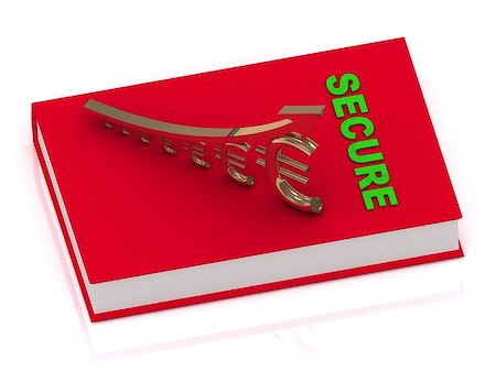simsearch:400-08196033,k - Thick book in red cover with inscription Secure and statuette growing golden euro with gold arrow Stock Photo - Budget Royalty-Free & Subscription, Code: 400-07714110