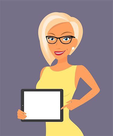 simsearch:400-06179023,k - Blonde woman showing something displayed on tablet pc. Photographie de stock - Aubaine LD & Abonnement, Code: 400-07714675