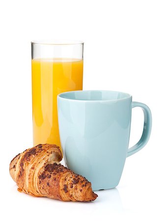 simsearch:400-06142439,k - Cup of coffee, orange juice and fresh croissant. Isolated on white background Stock Photo - Budget Royalty-Free & Subscription, Code: 400-07714961