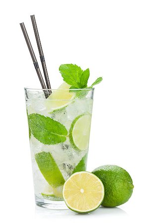 simsearch:400-07925229,k - Fresh mojito cocktail and limes. Isolated on white background Stock Photo - Budget Royalty-Free & Subscription, Code: 400-07715045