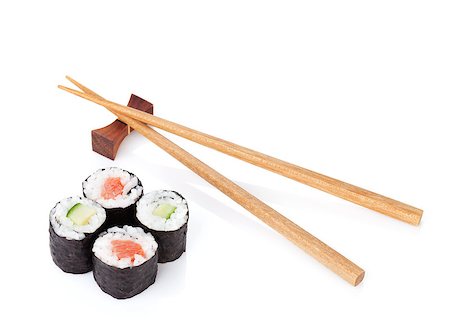 simsearch:400-08072780,k - Sushi set and chopsticks. Isolated on white background Stockbilder - Microstock & Abonnement, Bildnummer: 400-07715076