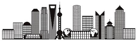 simsearch:400-06093657,k - Shanghai China City Skyline Outline Silhouette Black Isolated on White Background Illustration Stock Photo - Budget Royalty-Free & Subscription, Code: 400-07715158