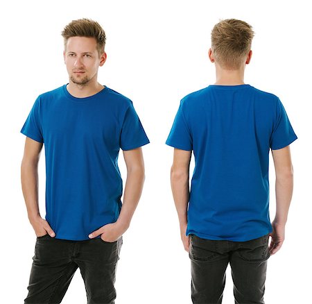 Photo of a man wearing blank royal blue t-shirt, front and back. Ready for your design or artwork. Stock Photo - Budget Royalty-Free & Subscription, Code: 400-07715649