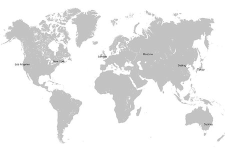 simsearch:400-07034020,k - Grey world map isolated on white background with main capital cities. Global business concept. Foto de stock - Super Valor sin royalties y Suscripción, Código: 400-07715726